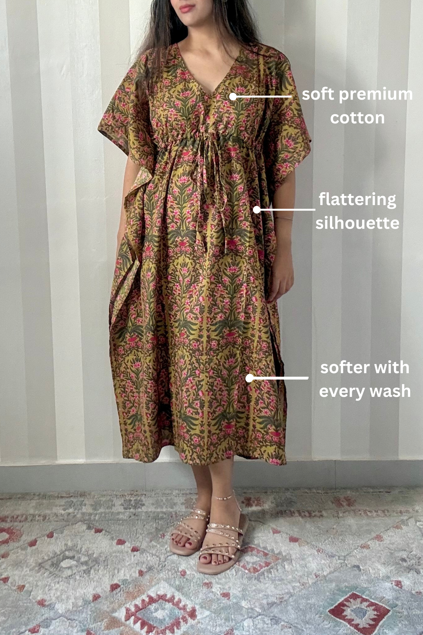 Bagh Kaftan | Cotton | Olive | Free Size
