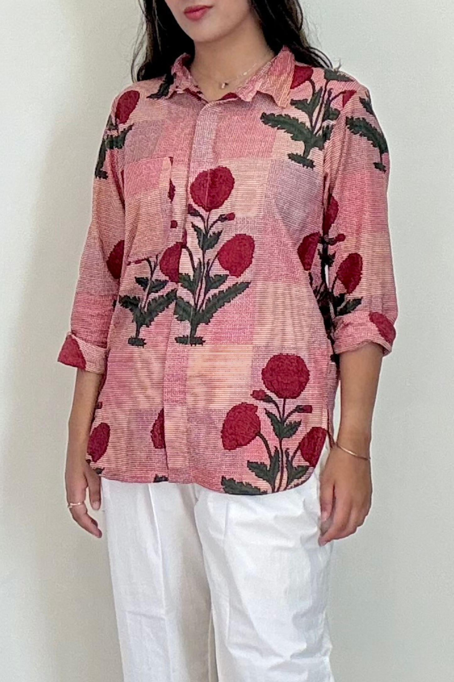 Phool Shirt | Cotton | Maroon