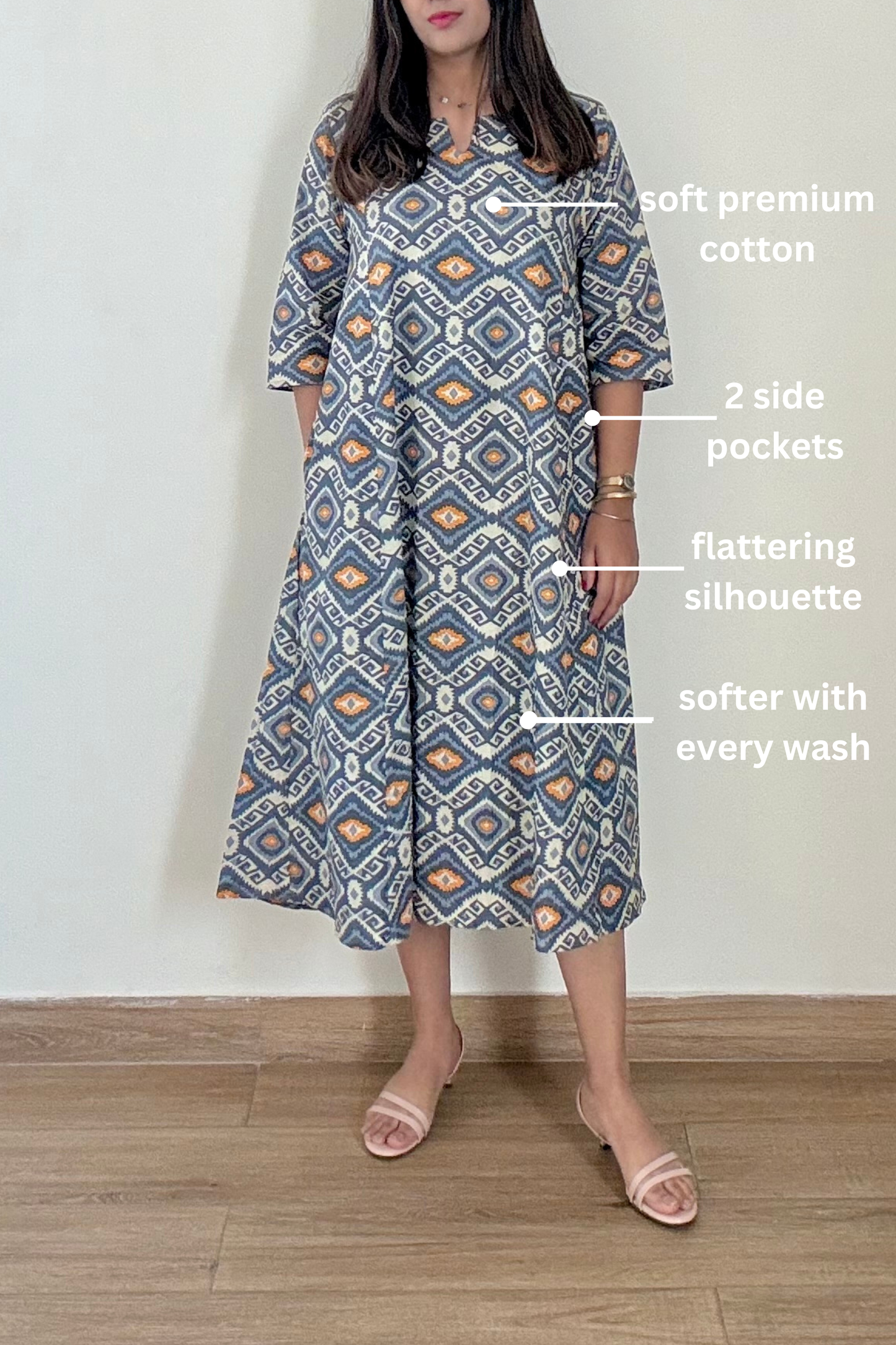 Dune Ikkat Kurta Dress | Cotton | Grey