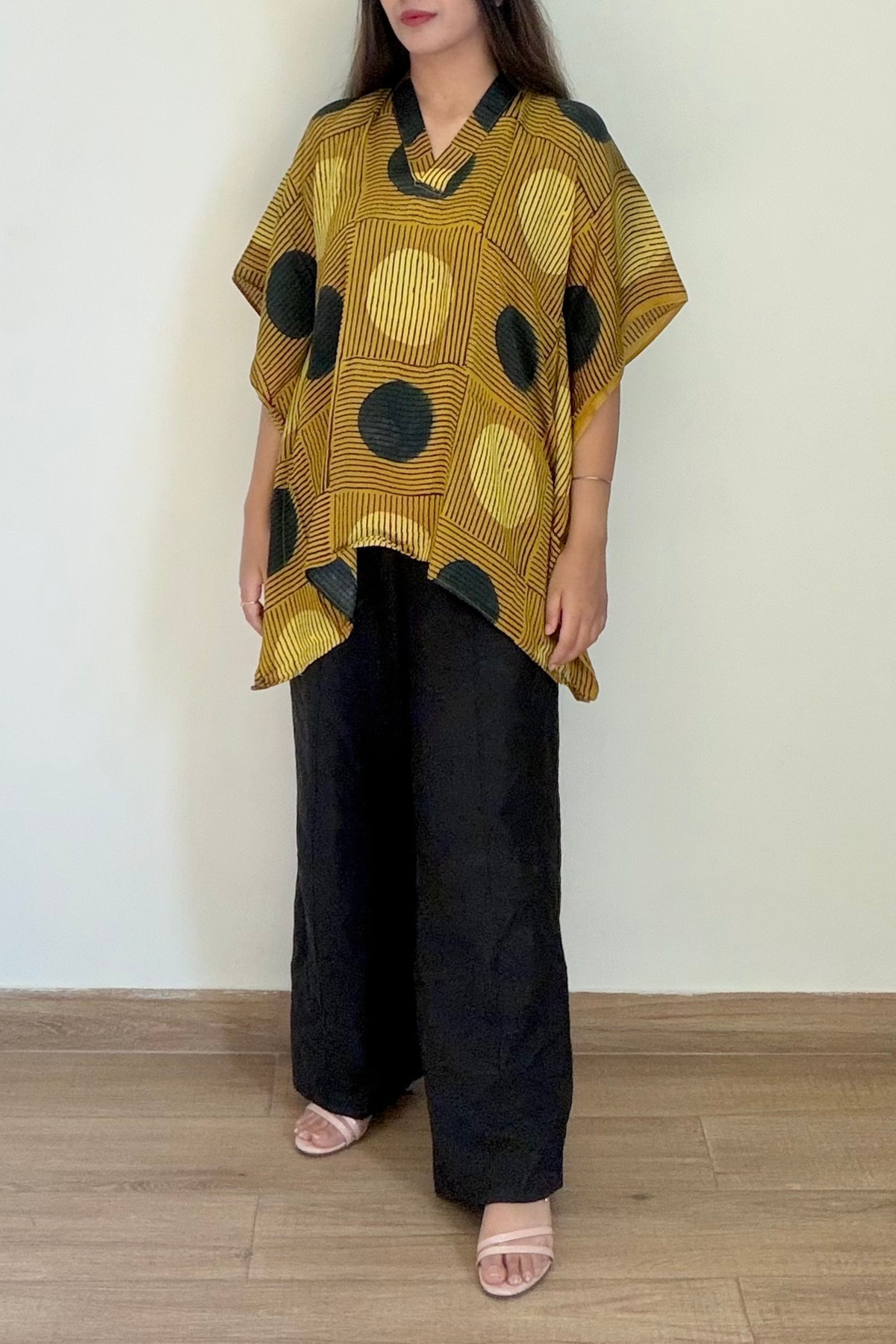 Sun Ajrakh Kaftan Top | Modal Silk | Mustard
