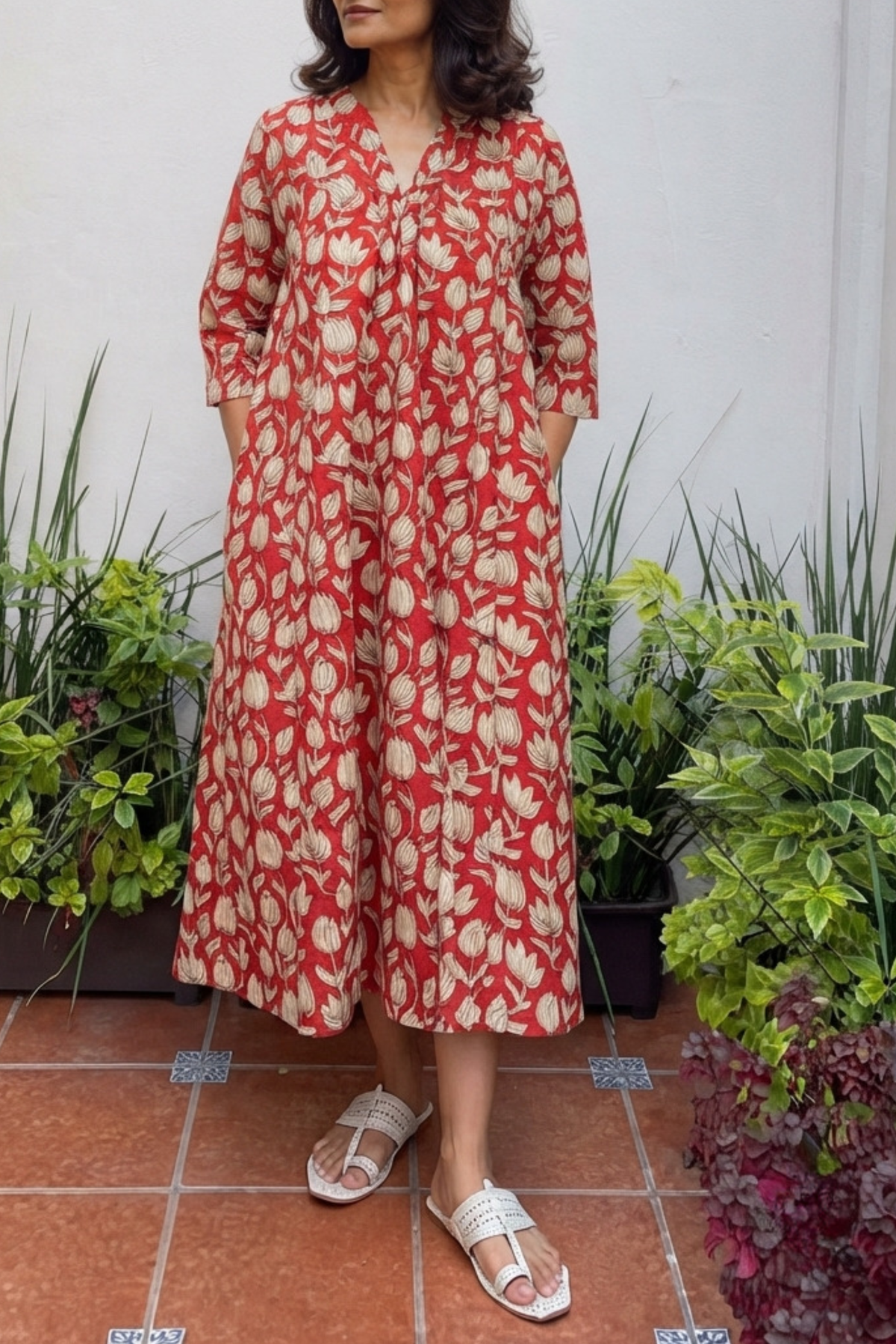 Nalini Bagru Kurta Dress | Cotton | Rust Orange
