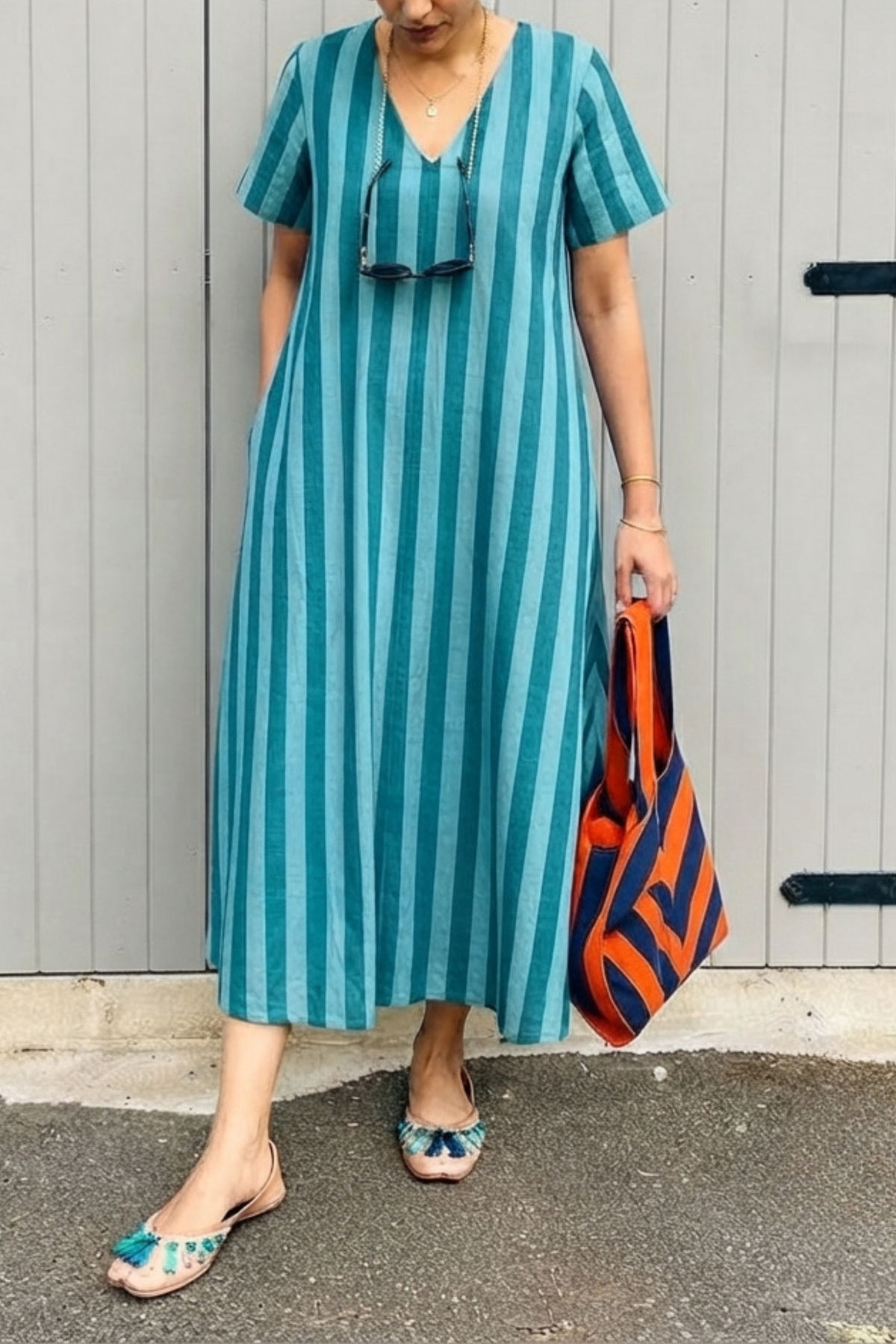 Jodhpur Lane Kurta Dress | Striped | Teal Blue