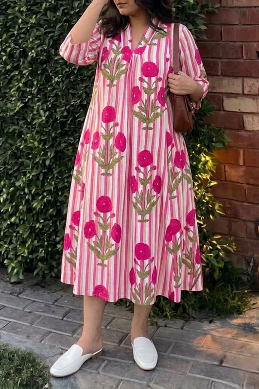 Gulroz Kurta Dress | Cotton | Pink