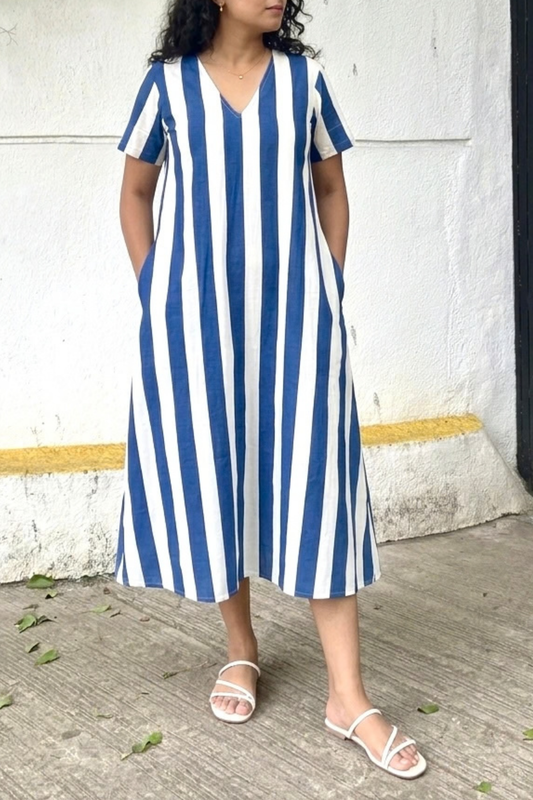 Delhi Lane Kurta Dress | Striped | Blue