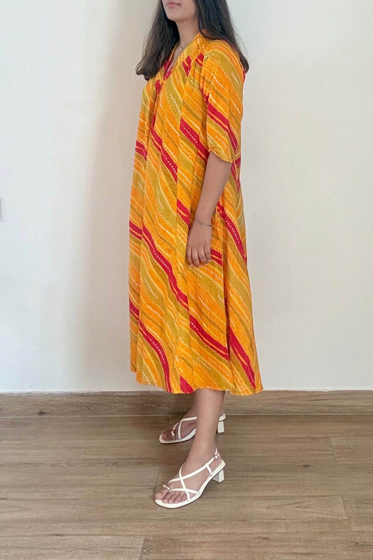 Sunheri Leheriya Kurta Dress | Cotton | Yellow