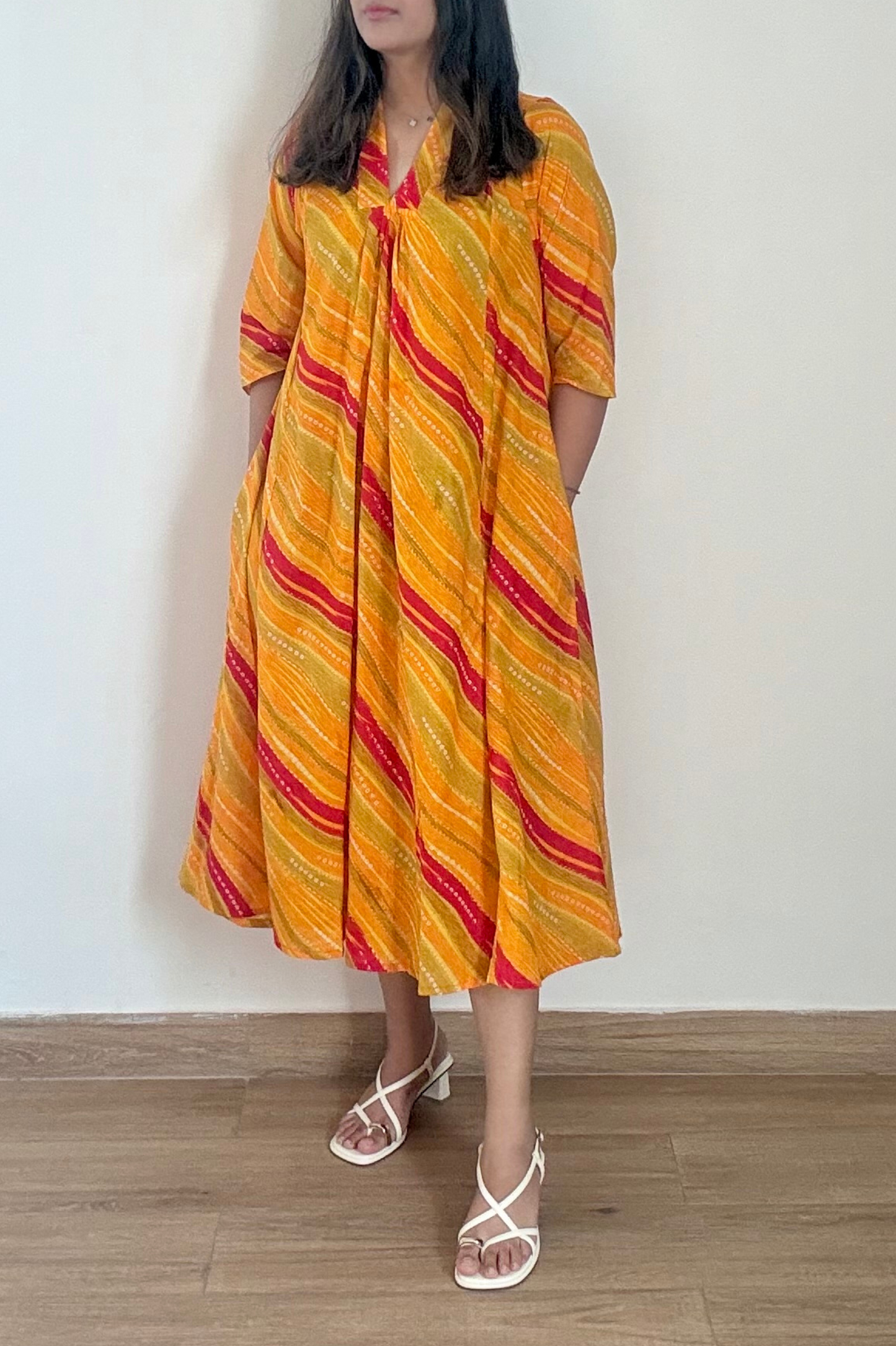 Sunheri Leheriya Kurta Dress | Cotton | Yellow