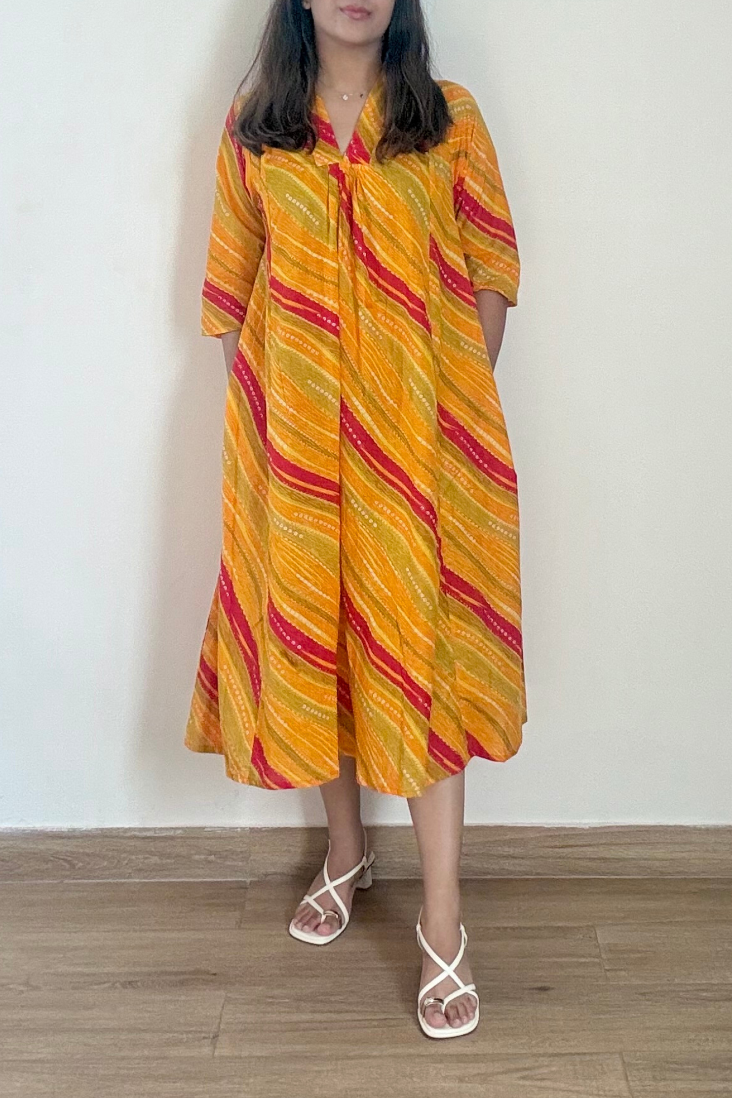 Sunheri Leheriya Kurta Dress | Cotton | Yellow