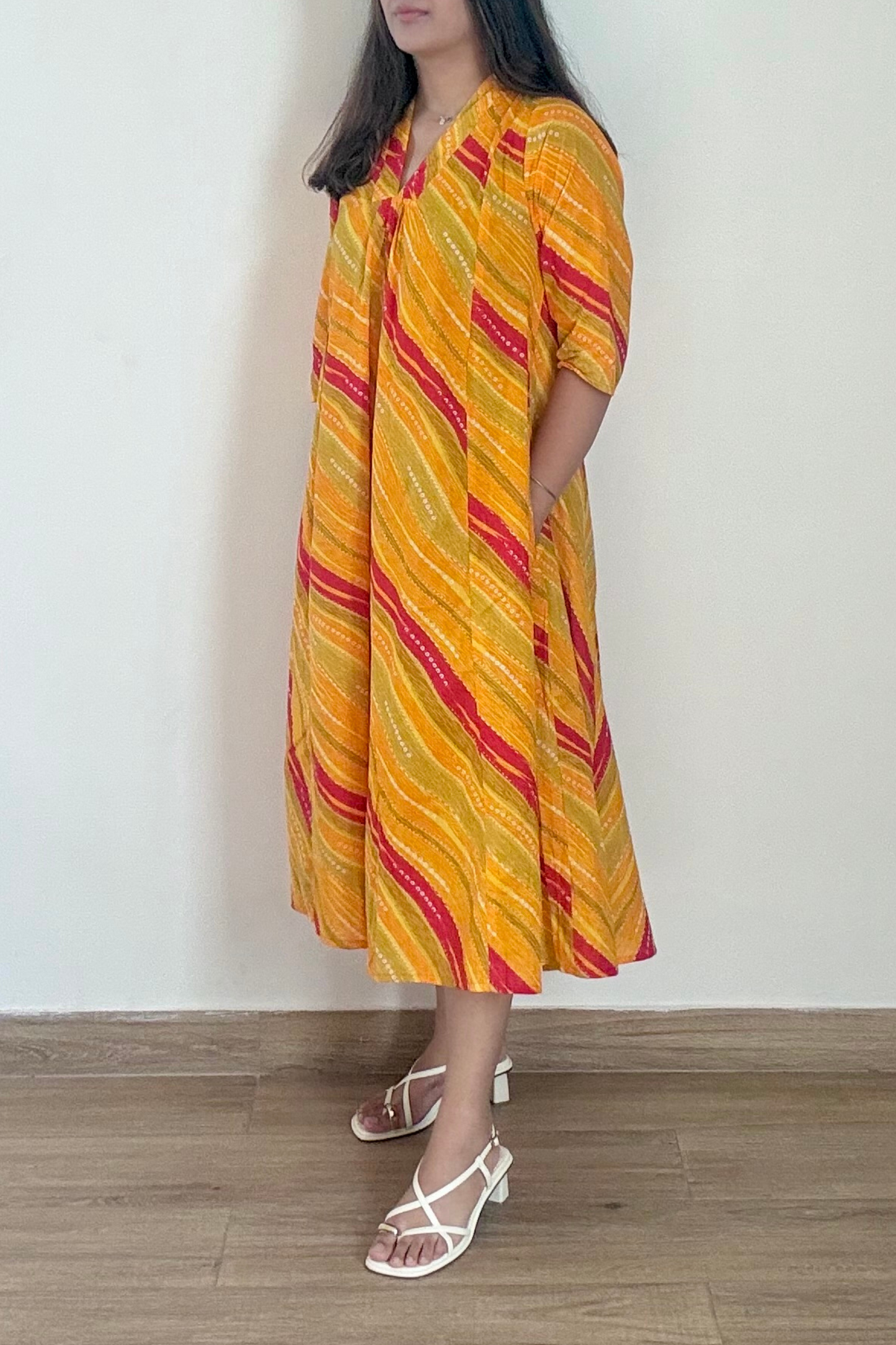 Sunheri Leheriya Kurta Dress | Cotton | Yellow