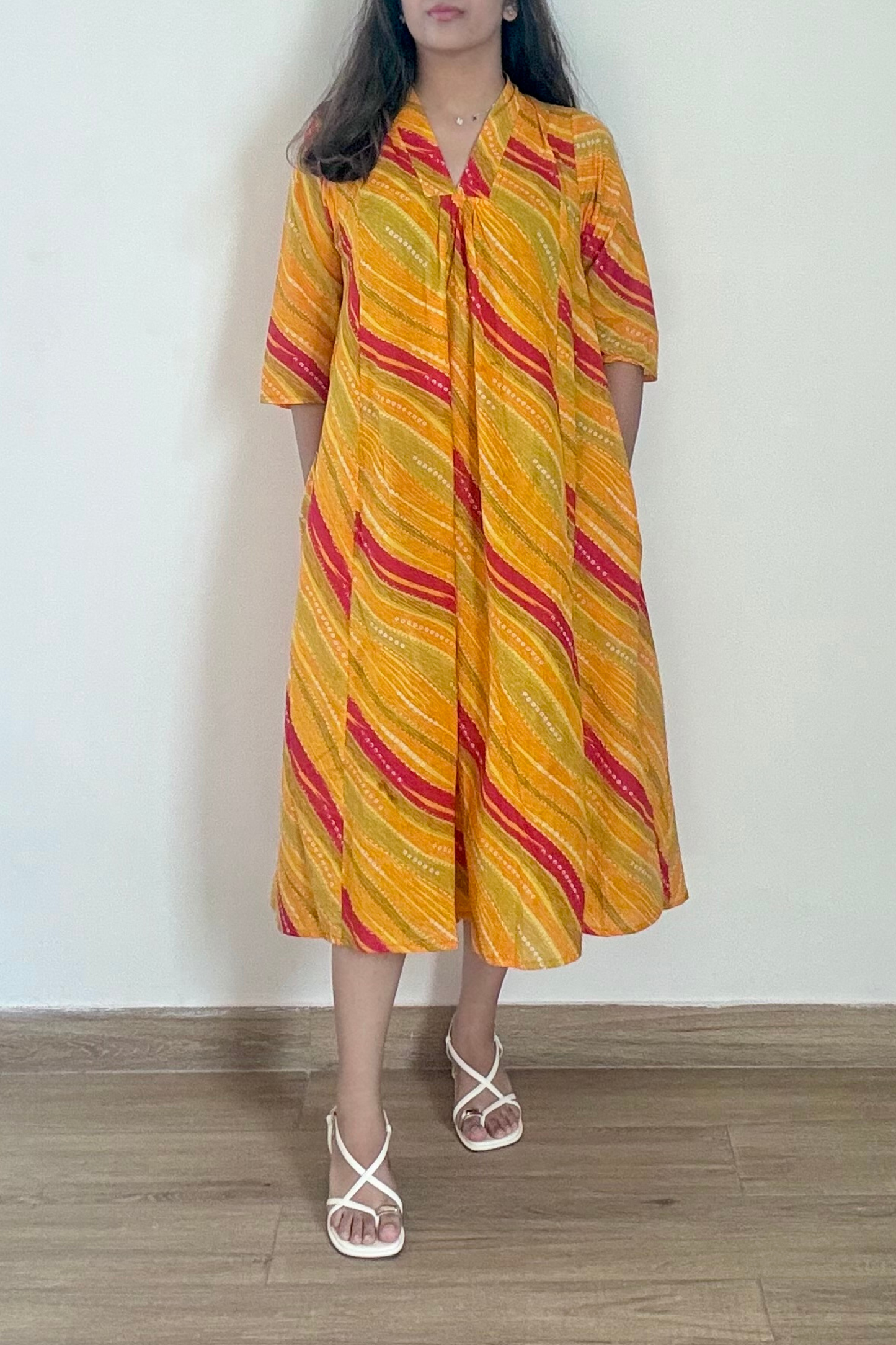 Sunheri Leheriya Kurta Dress | Cotton | Yellow
