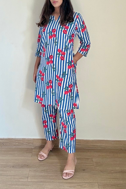 Cherry Coord Set | Cotton | Blue