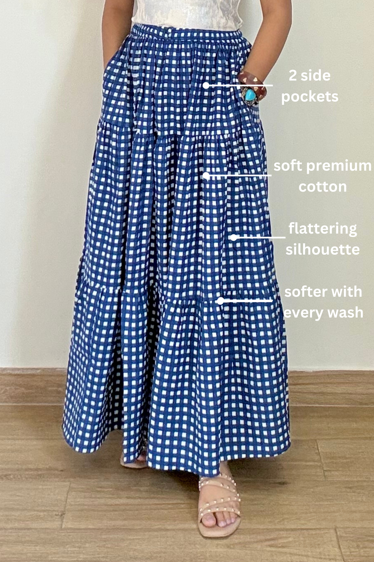 Ink It Gingham Skirt | Cotton | Blue