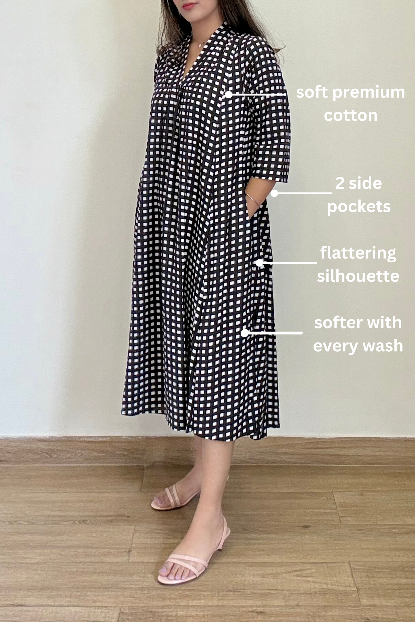 Kala Gingham Kurta Dress | Cotton | Black