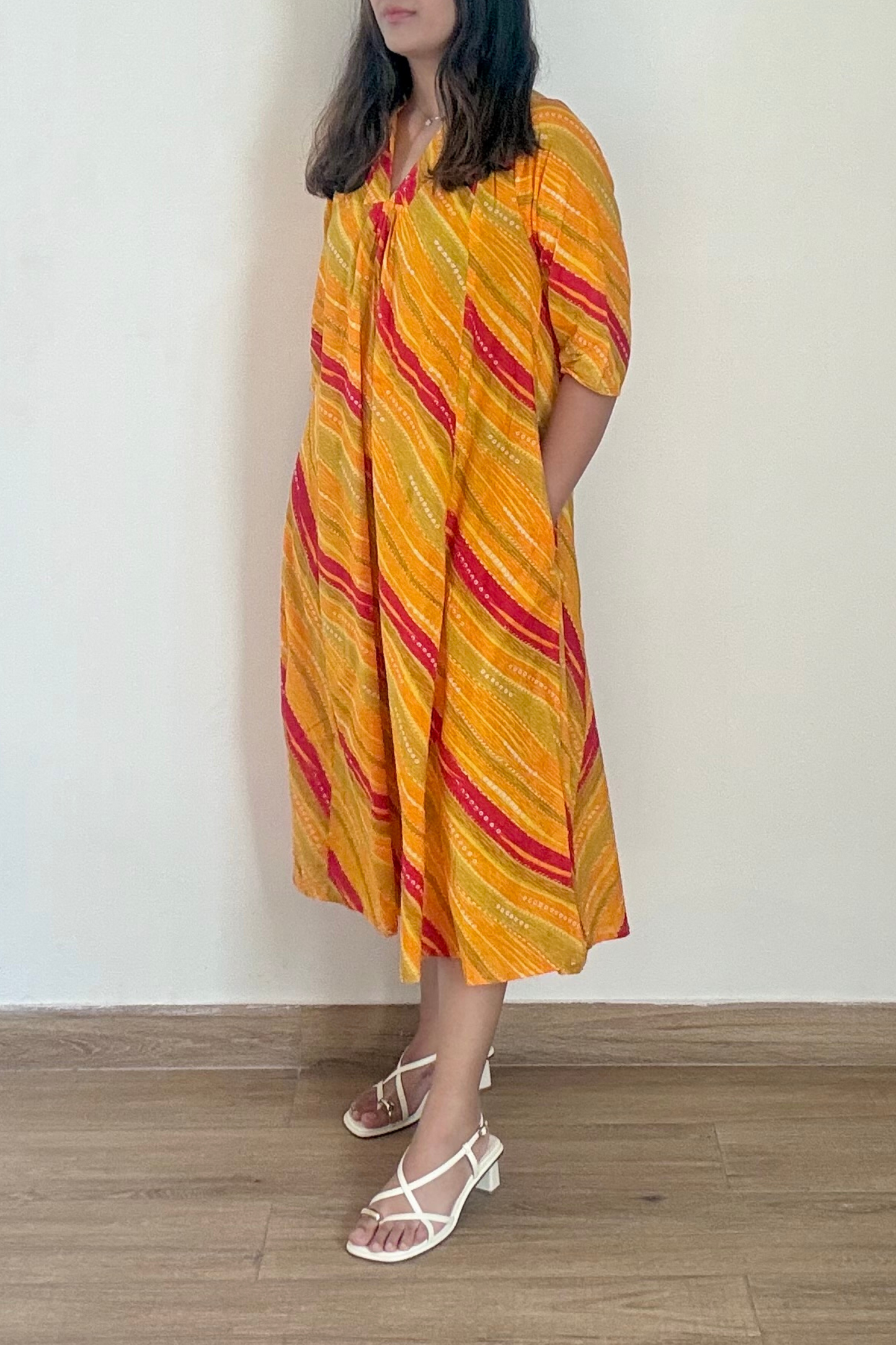 Sunheri Leheriya Kurta Dress | Cotton | Yellow