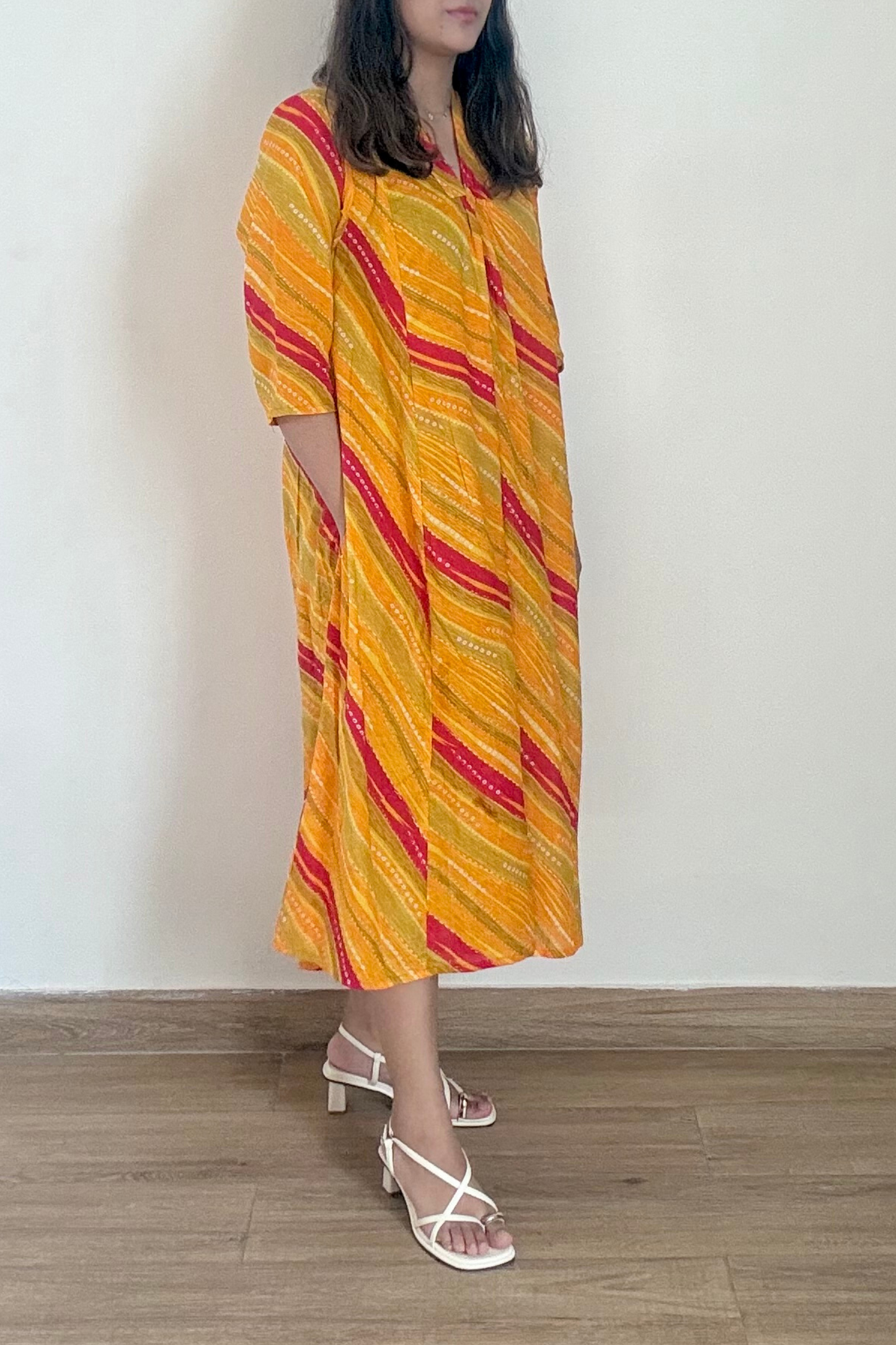 Sunheri Leheriya Kurta Dress | Cotton | Yellow