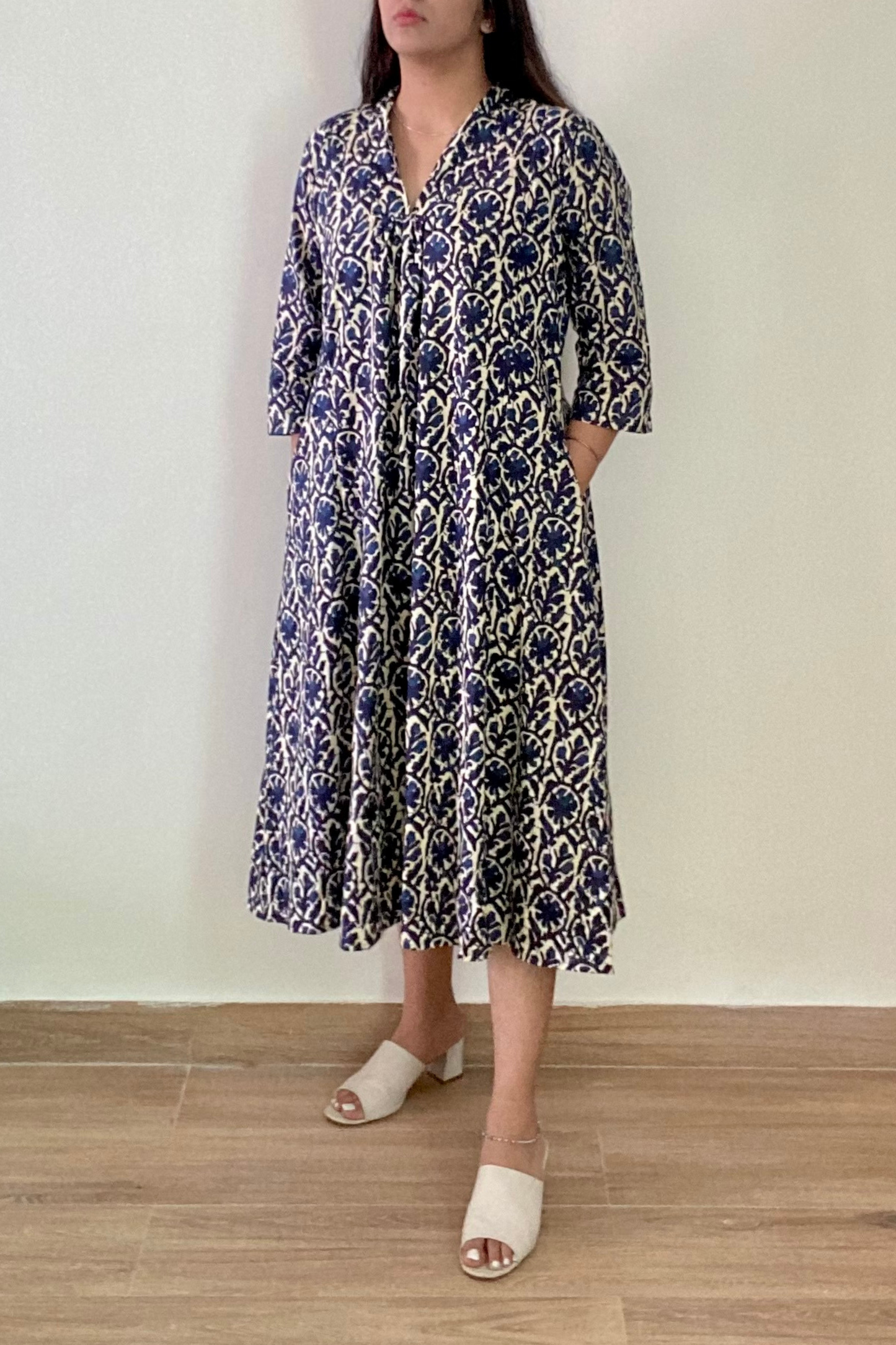 Syahi Batik Kurta Dress | Cotton | Blue