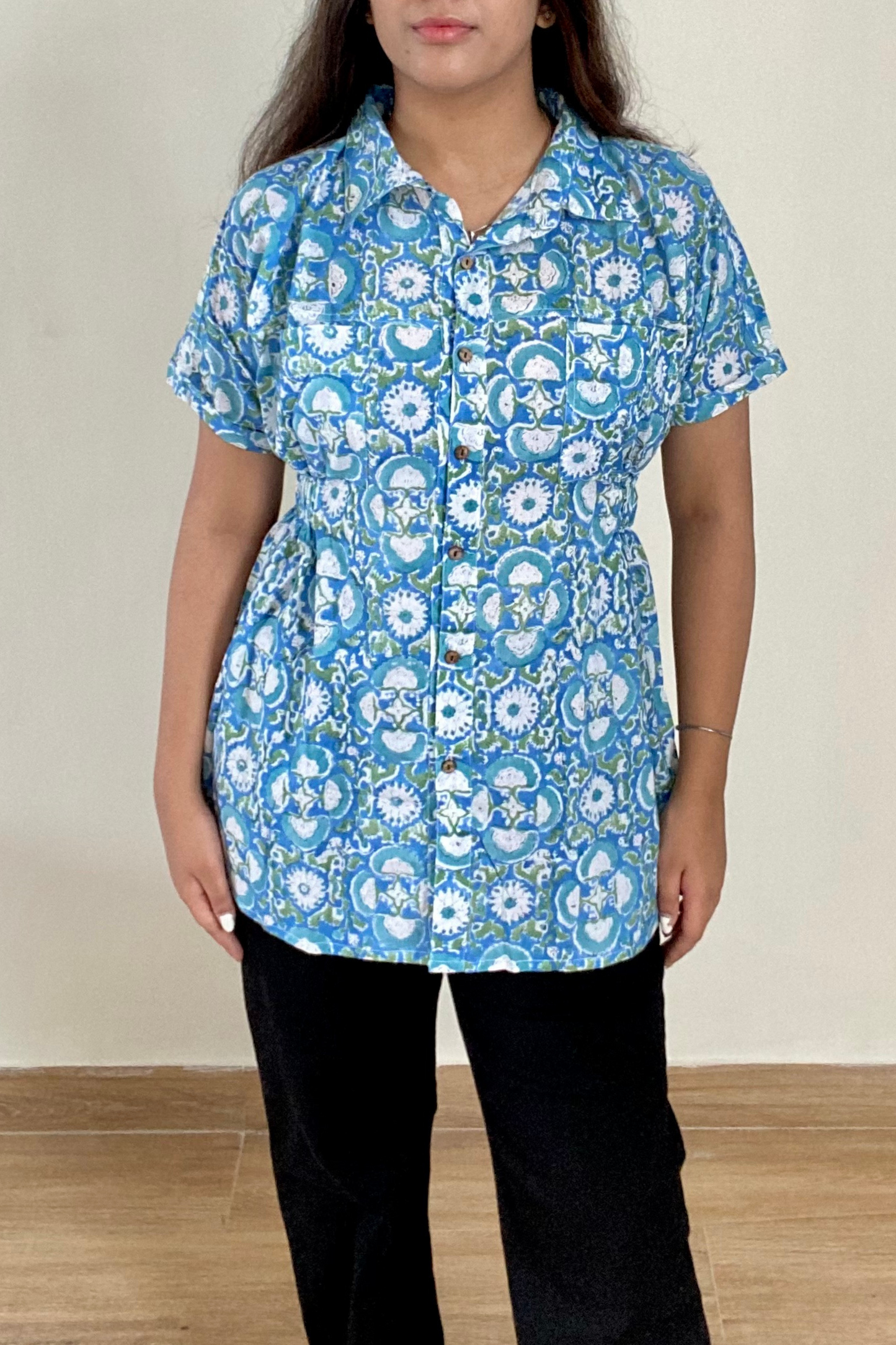 Bloom Long Shirt | Cotton | Blue