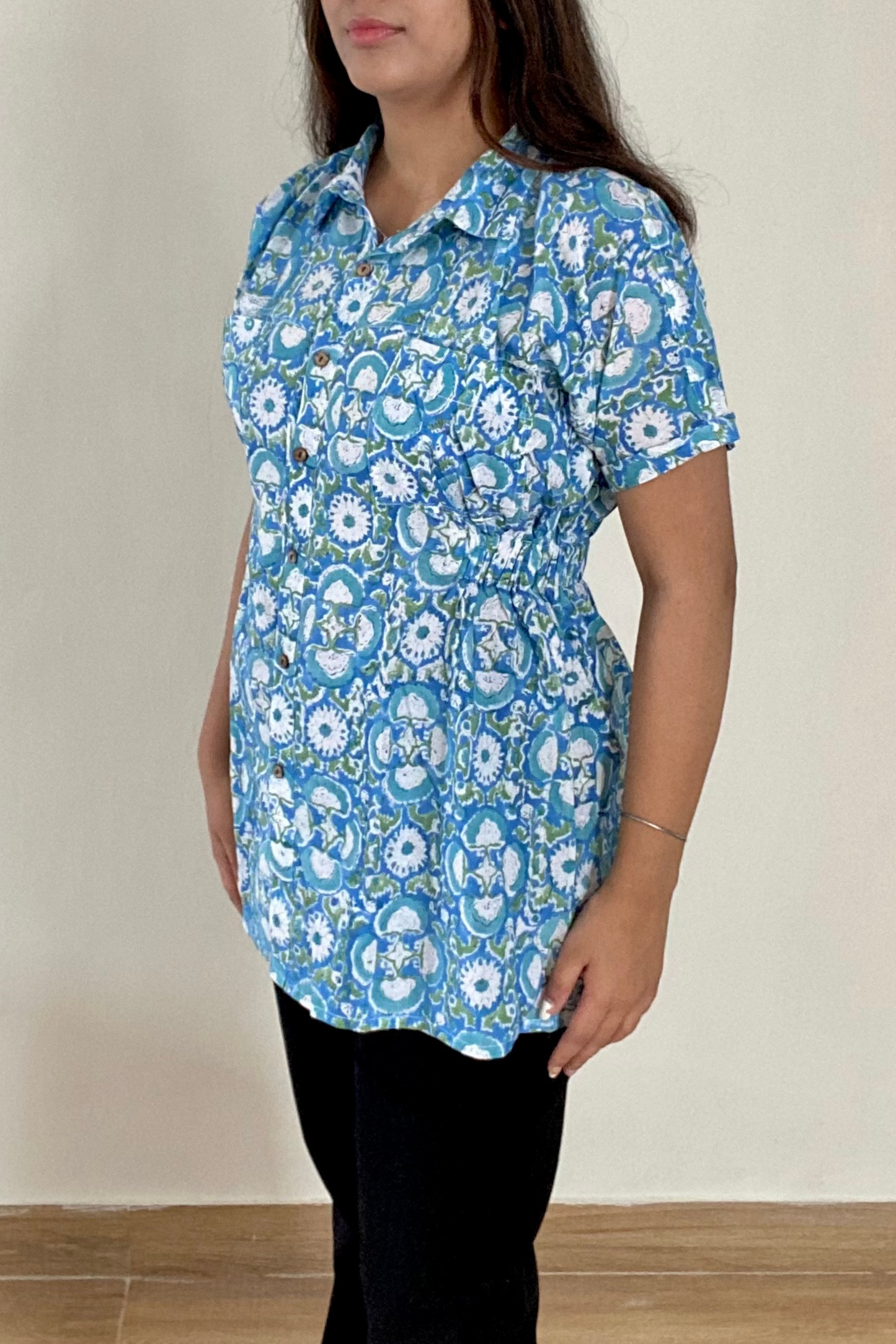 Bloom Long Shirt | Cotton | Blue