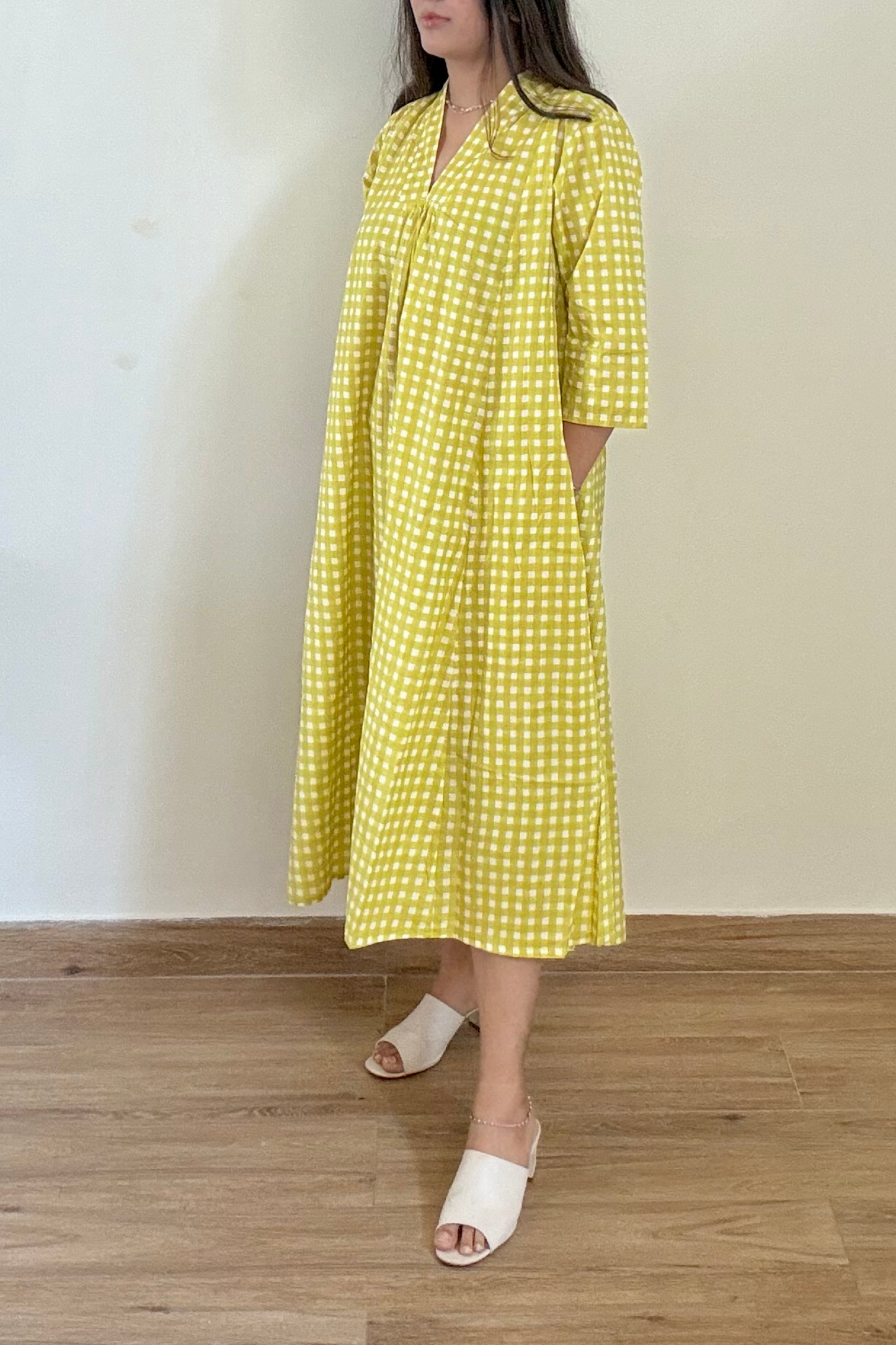 Lime Gingham Kurta Dress | Cotton | Yellow Green