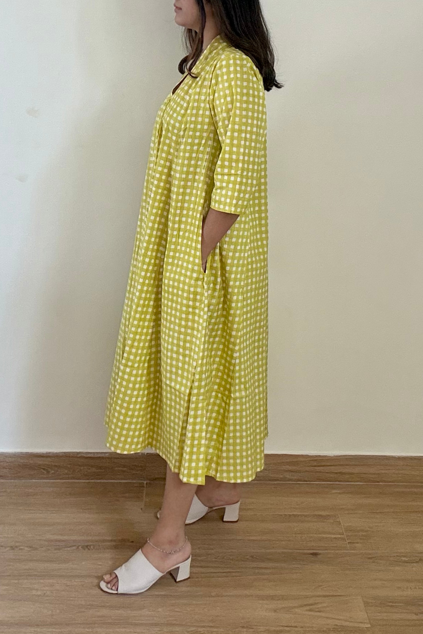 Lime Gingham Kurta Dress | Cotton | Yellow Green