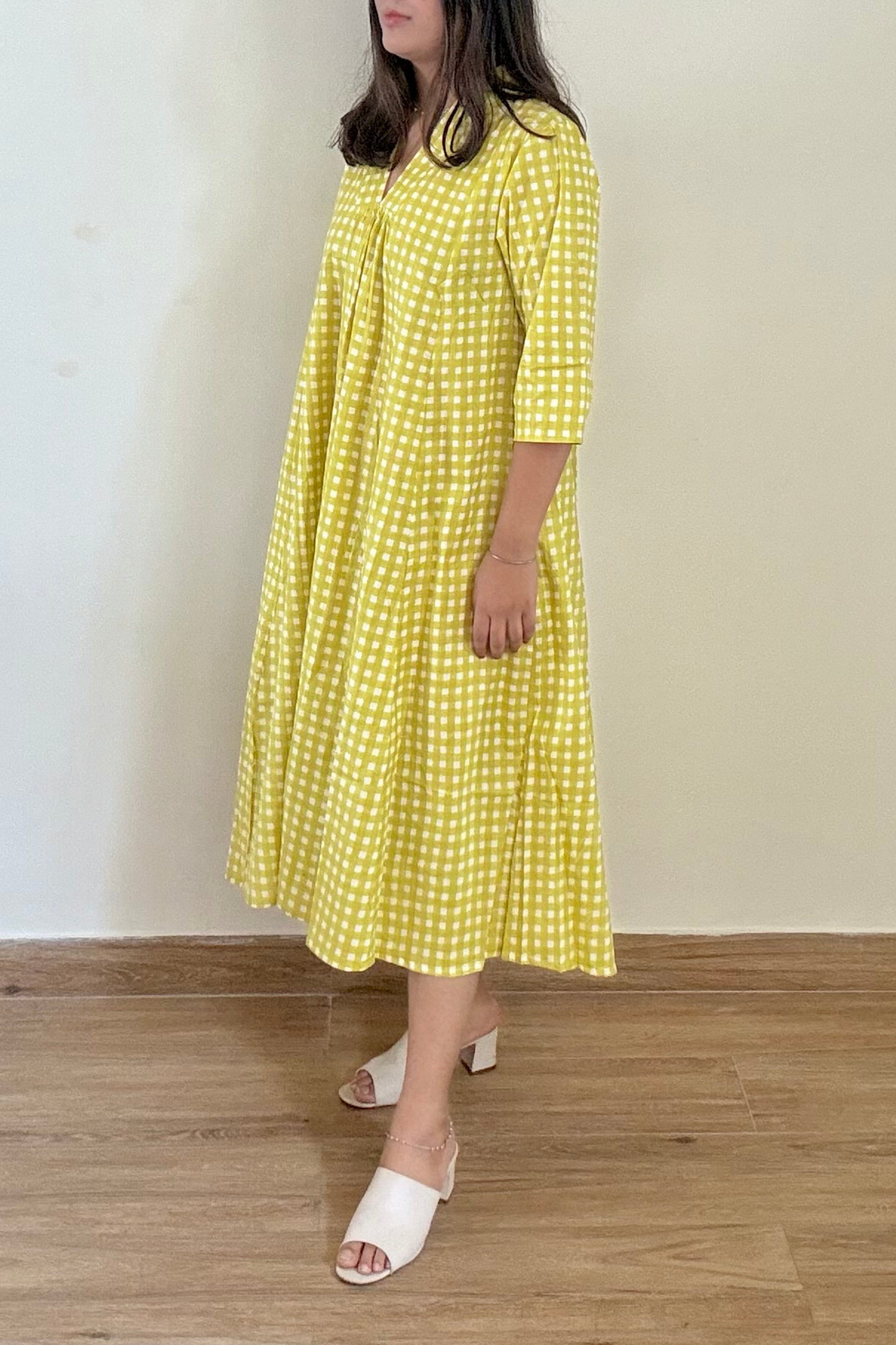 Lime Gingham Kurta Dress | Cotton | Yellow Green