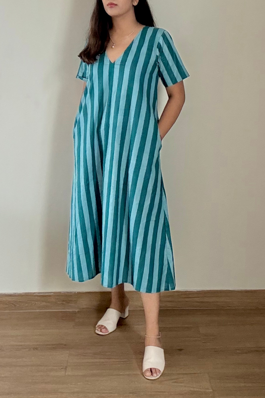 Jodhpur Lane Kurta Dress | Striped | Teal Blue