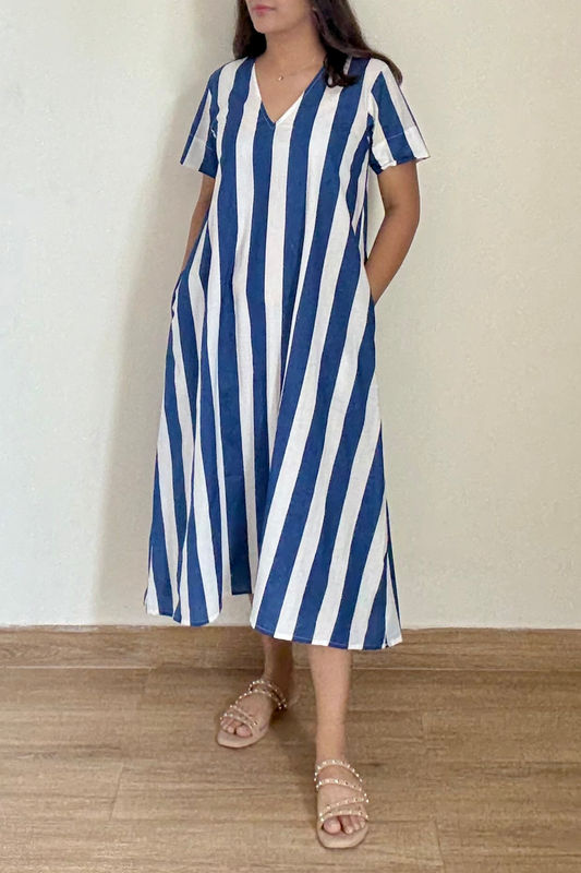 Delhi Lane Kurta Dress | Striped | Blue