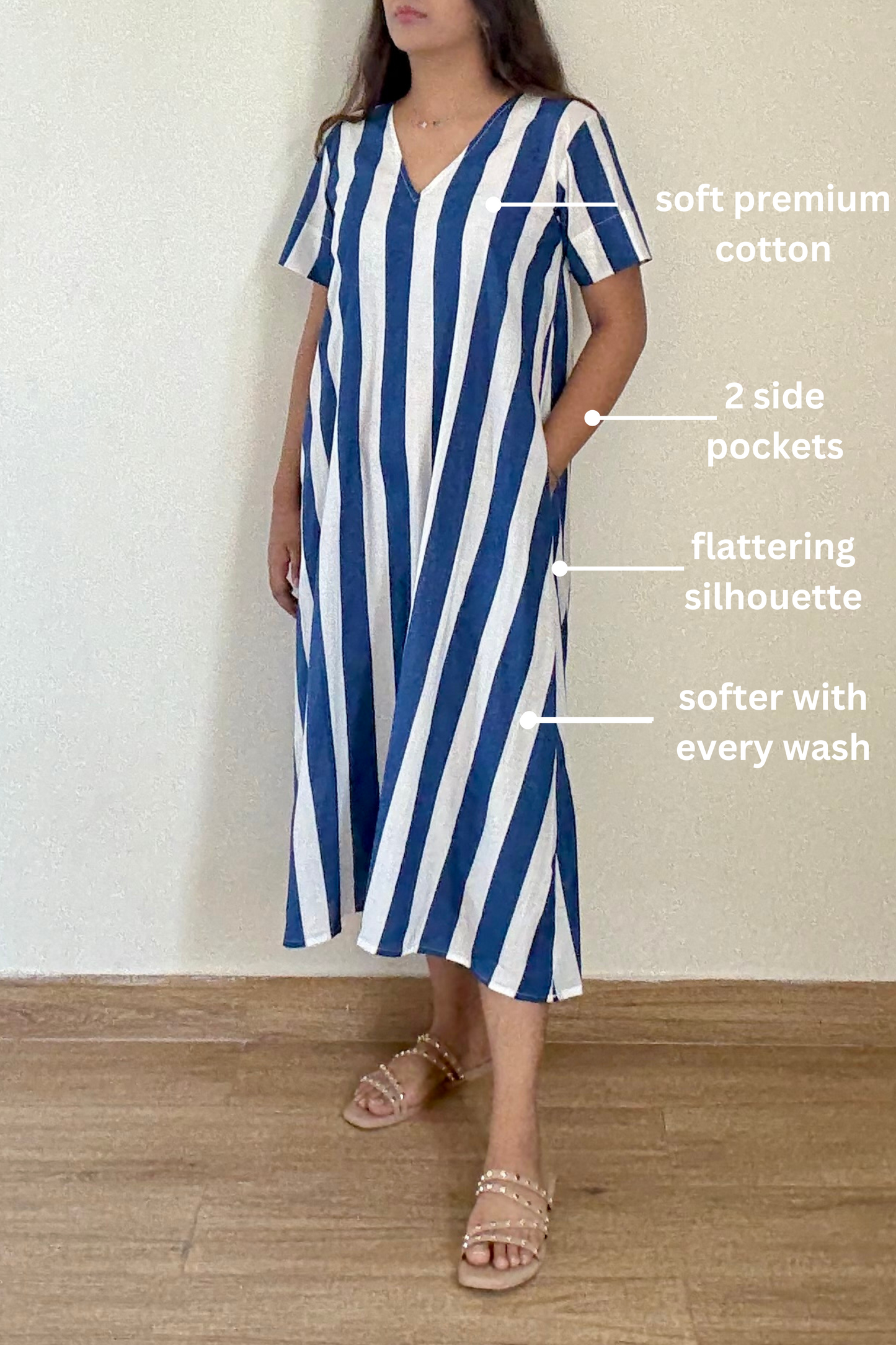Delhi Lane Kurta Dress | Striped | Blue