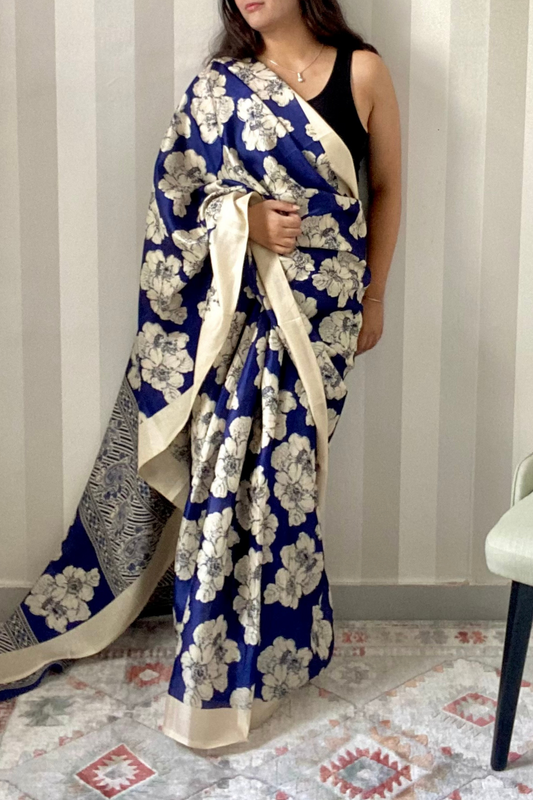 Indian Wildflower Saree | Silk | Blue