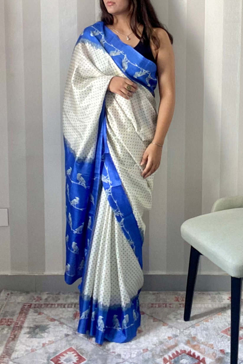 Neel Chidhi Bandhej Saree | Silk | Blue – Vardee