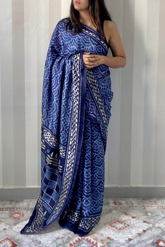 Indigo Dreams Batik Saree | Silk | Blue