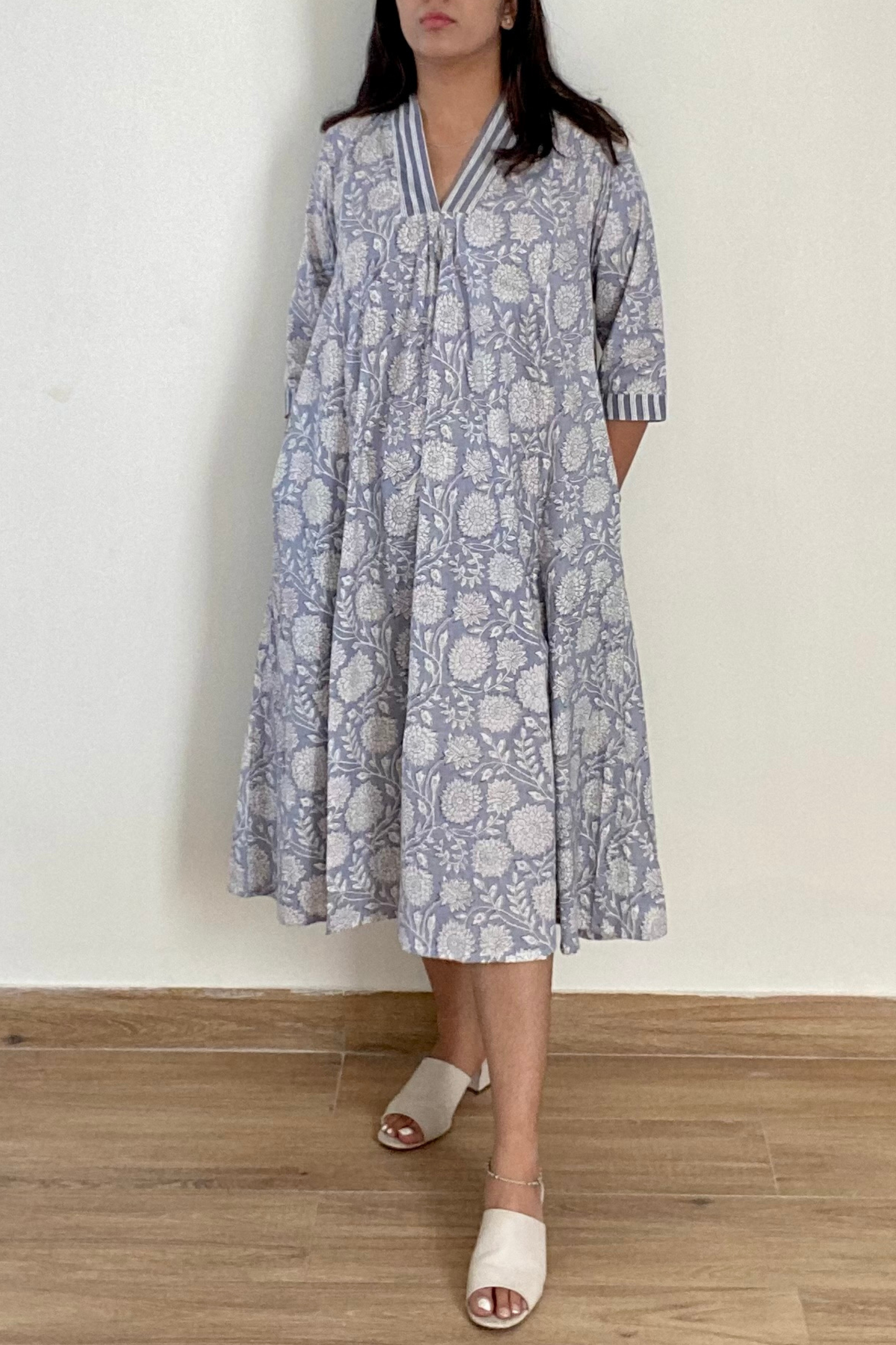 Ash Bloom Kurta Dress | Cotton | Grey