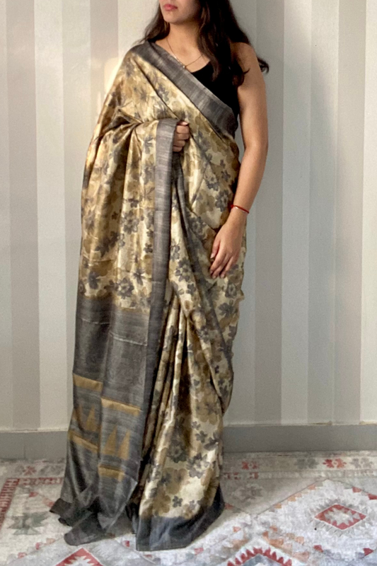 Desert Bloom Saree | Silk | Beige