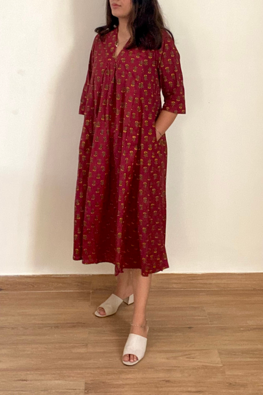 Marigold Kurta Dress | Cotton | Red