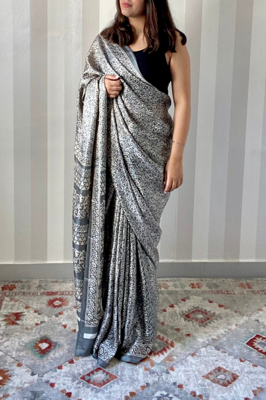 Slate Batik Saree | Silk | Grey