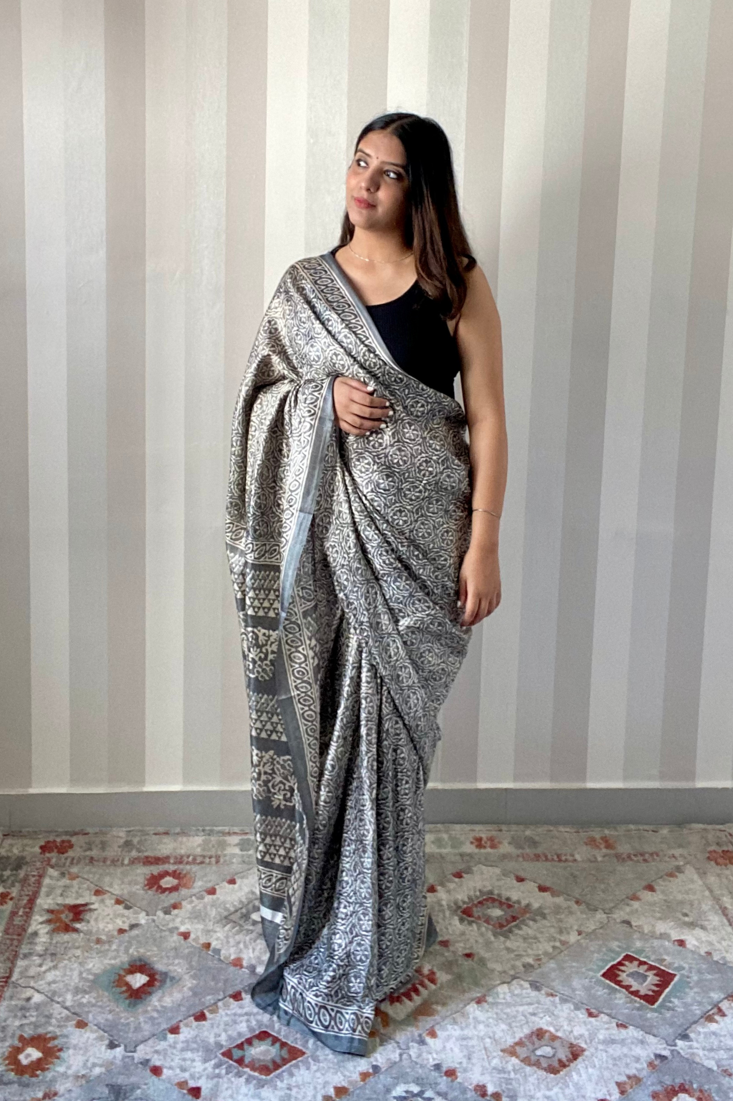 Slate Batik Saree | Silk | Grey