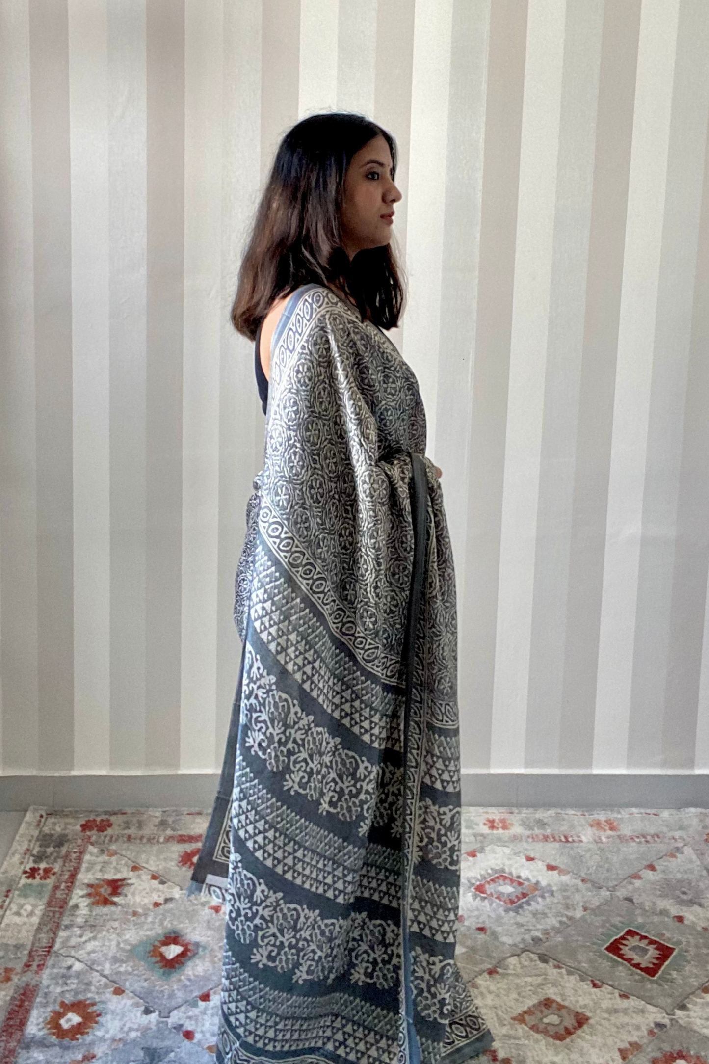 Slate Batik Saree | Silk | Grey