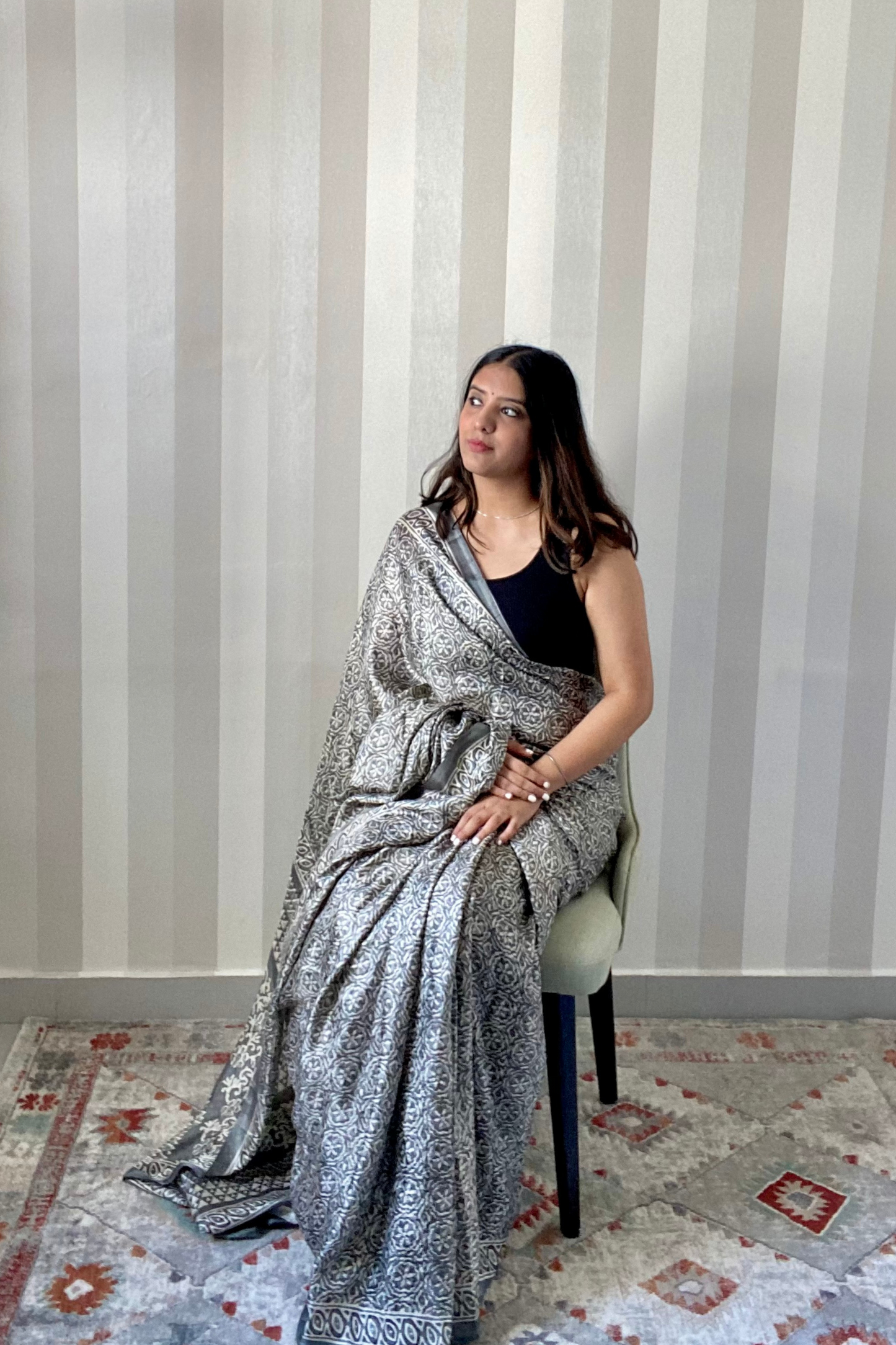 Slate Batik Saree | Silk | Grey