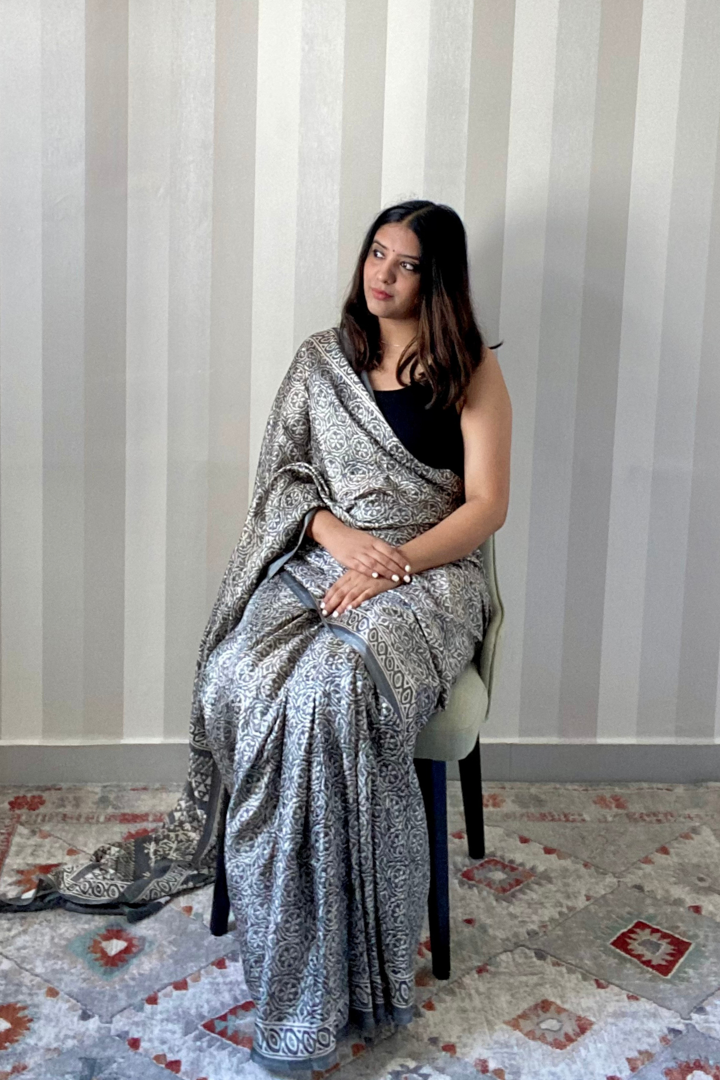 Slate Batik Saree | Silk | Grey