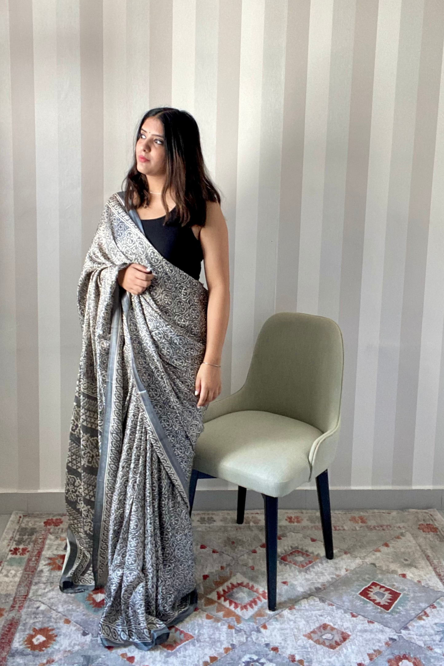 Slate Batik Saree | Silk | Grey