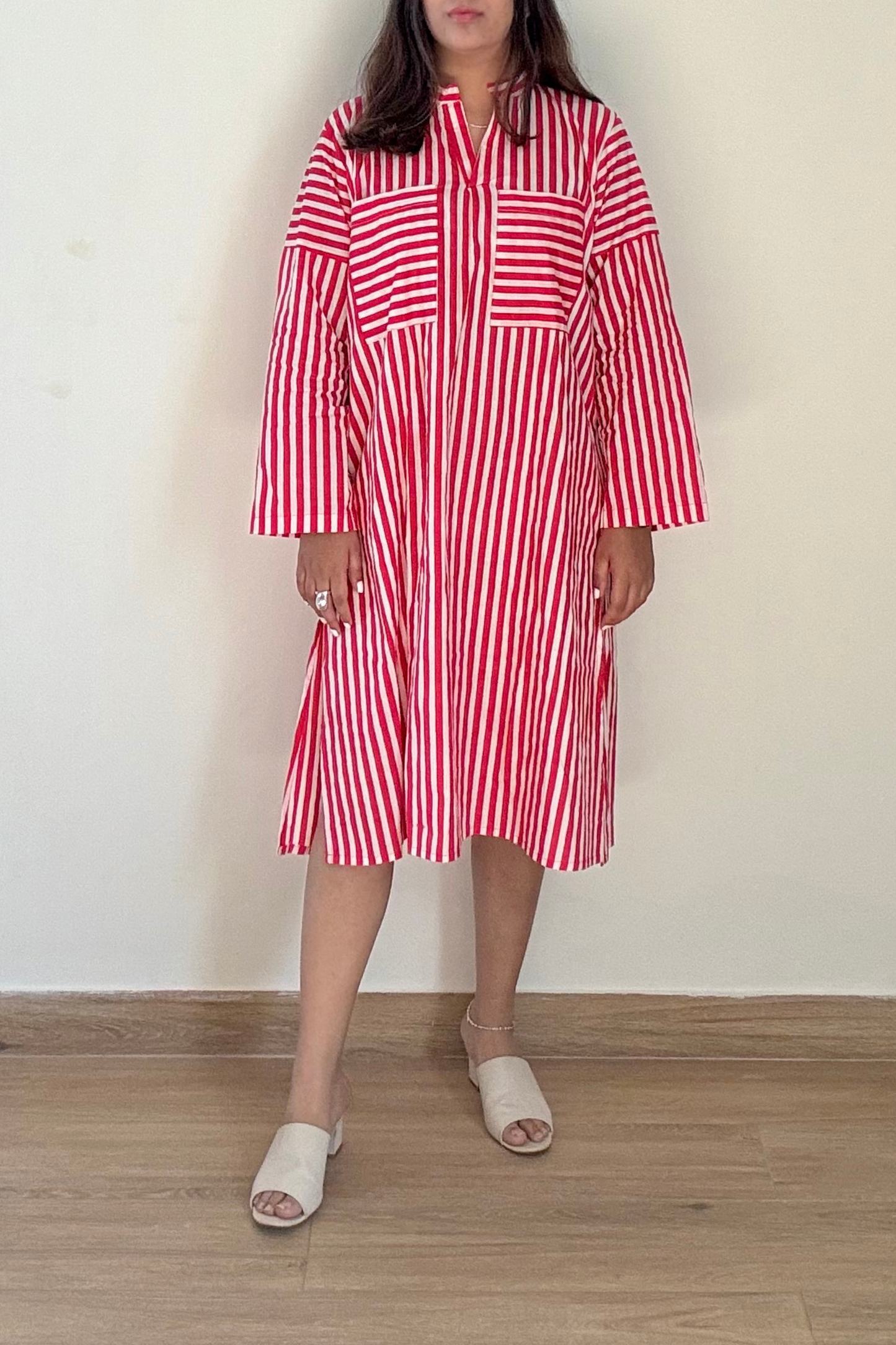 Rose Shirt Dress | Striped | Red