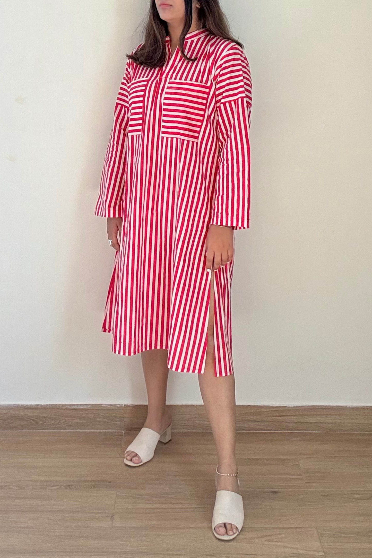 Rose Shirt Dress | Striped | Red
