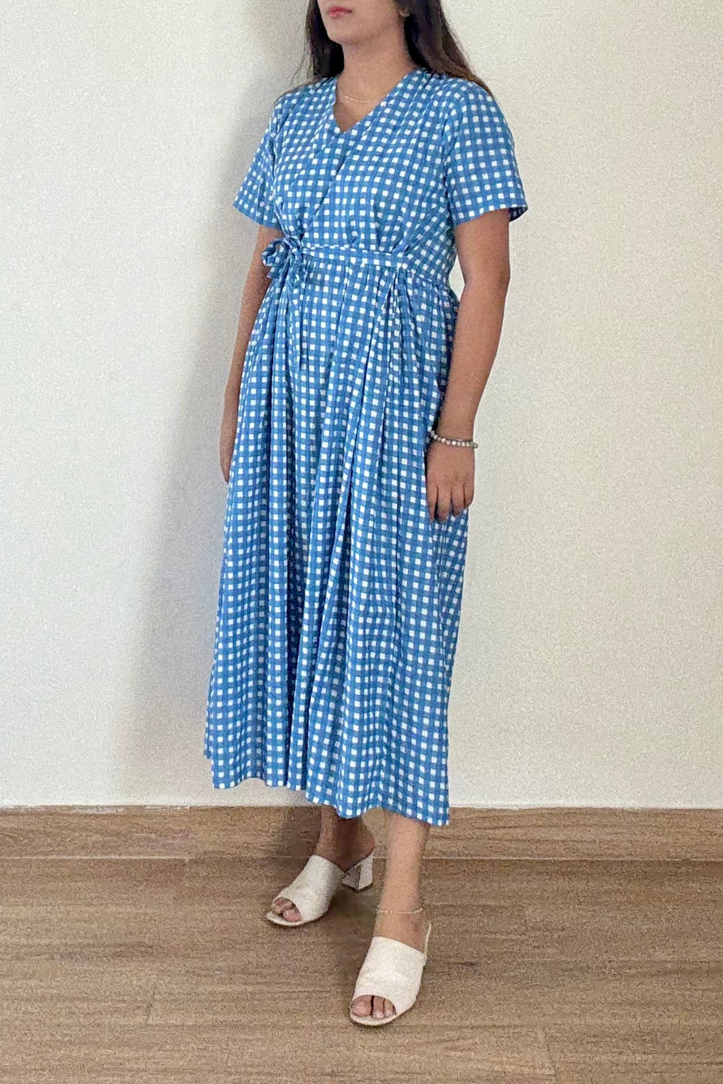 Neela Gingham Angrakha Dress | Cotton | Blue