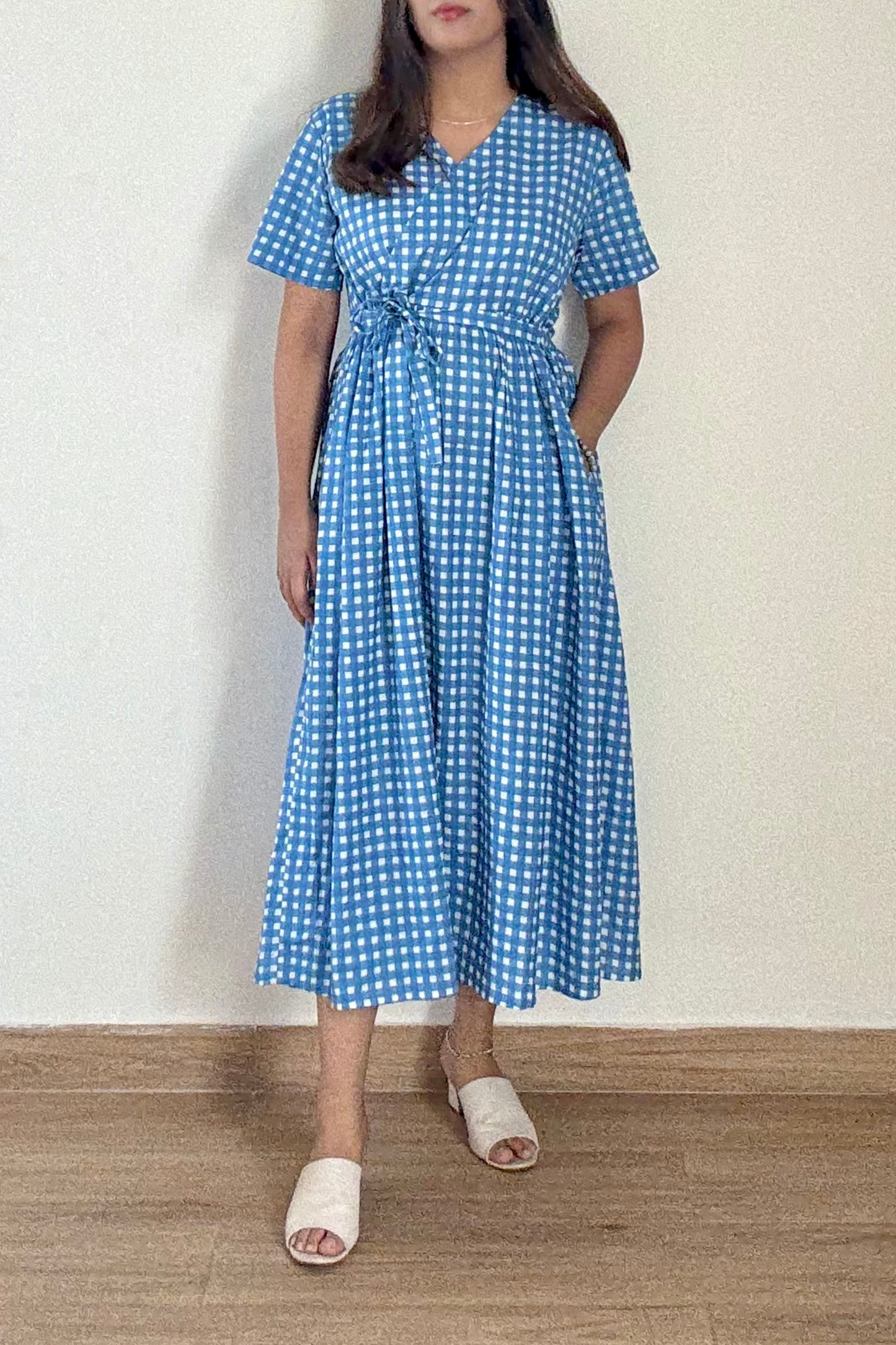Neela Gingham Angrakha Dress | Cotton | Blue