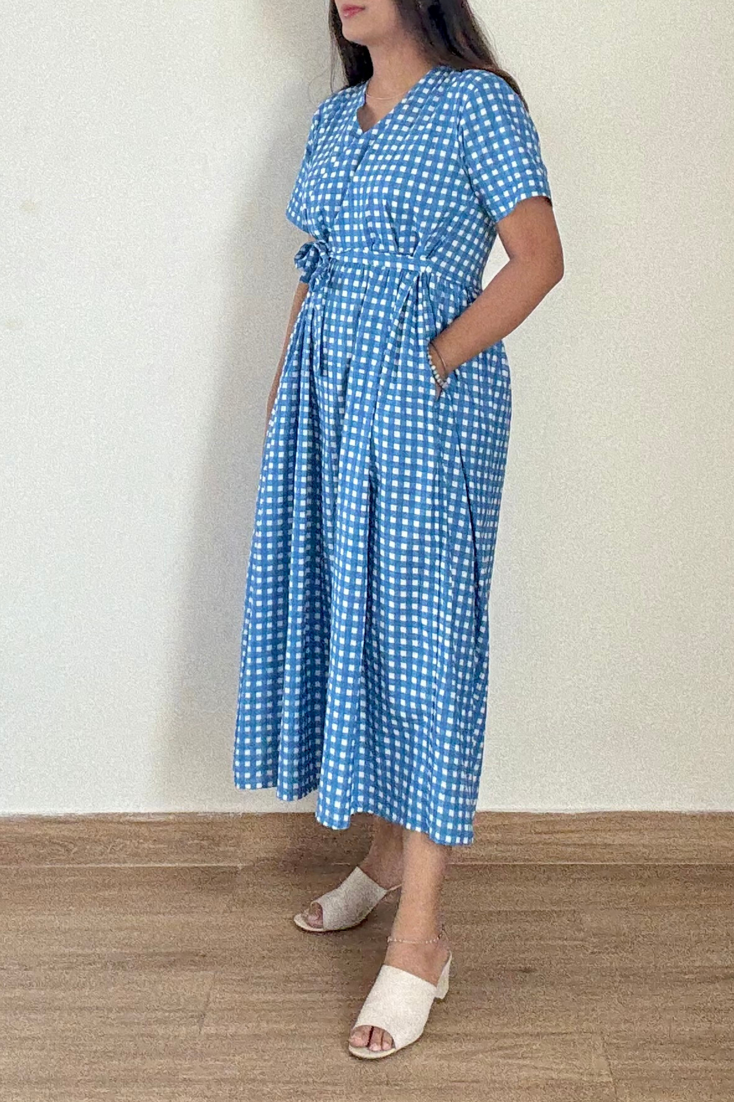 Neela Gingham Angrakha Dress | Cotton | Blue