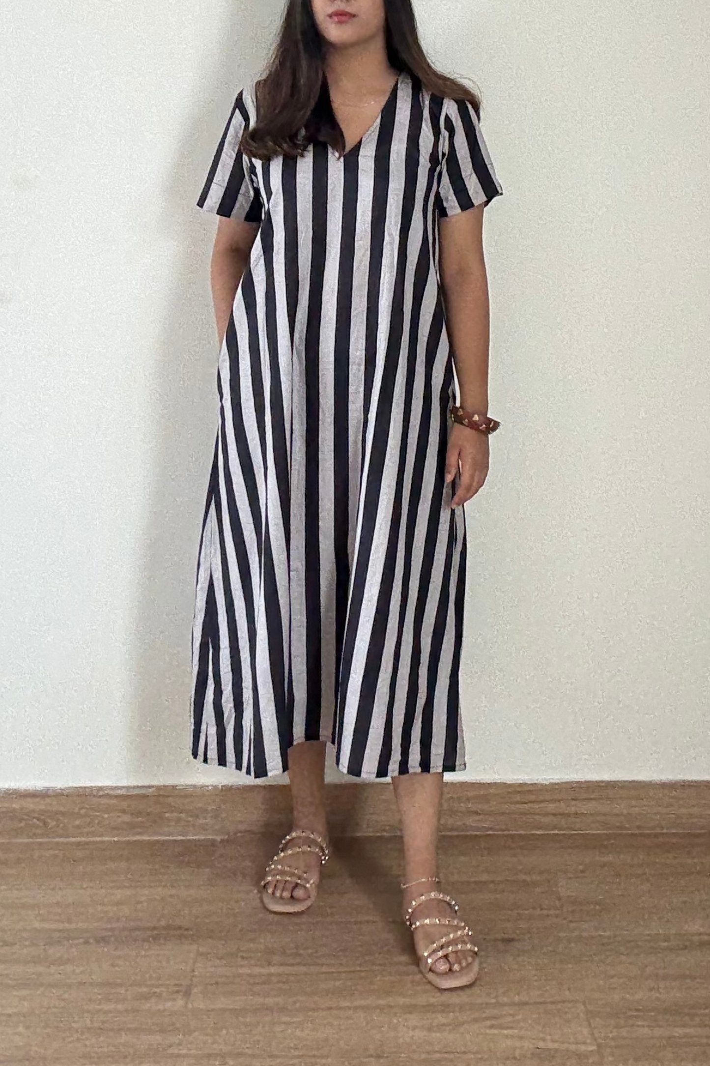 Calcutta Lane Kurta Dress | Striped | Black White
