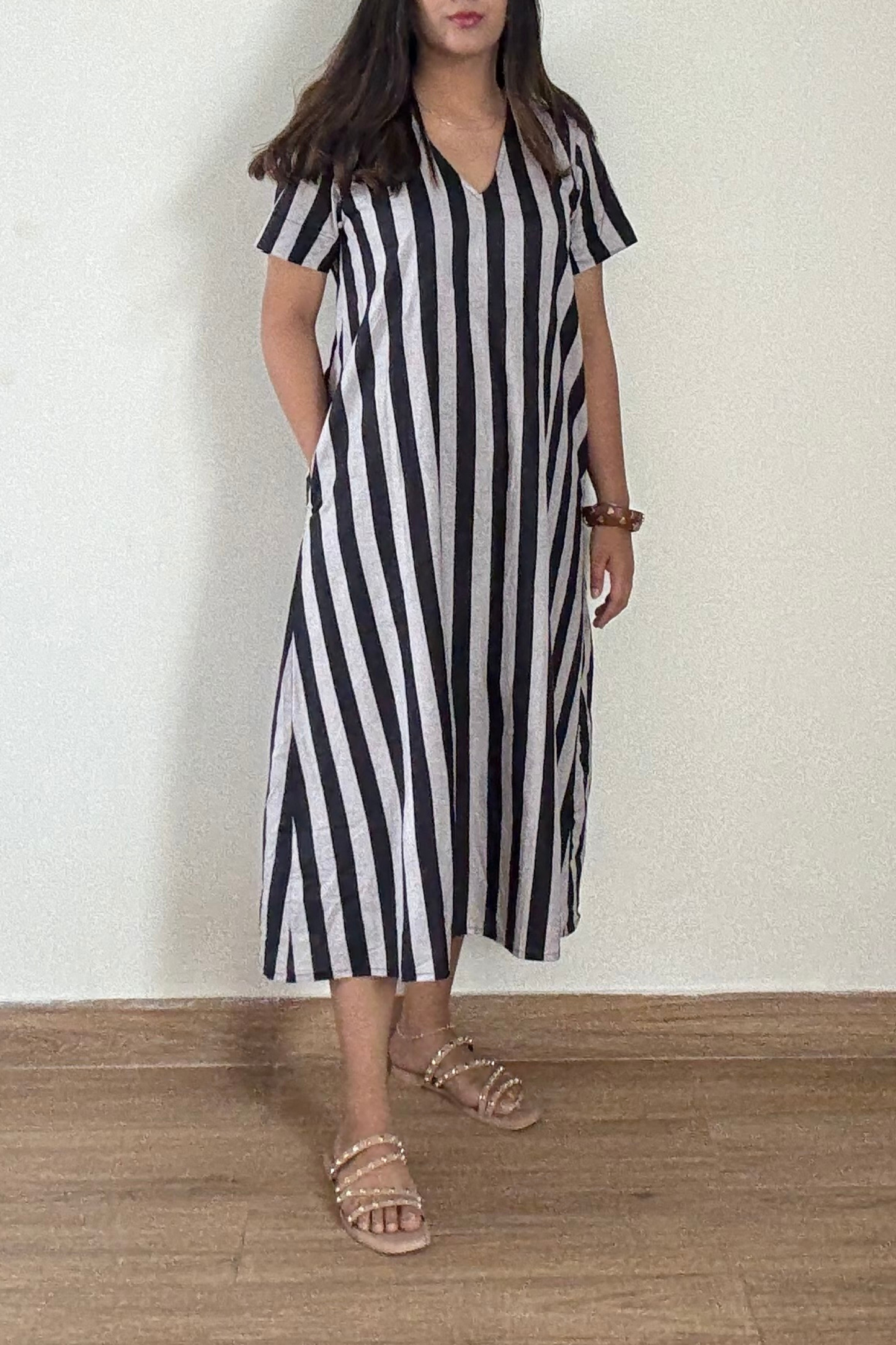 Calcutta Lane Kurta Dress | Striped | Black White